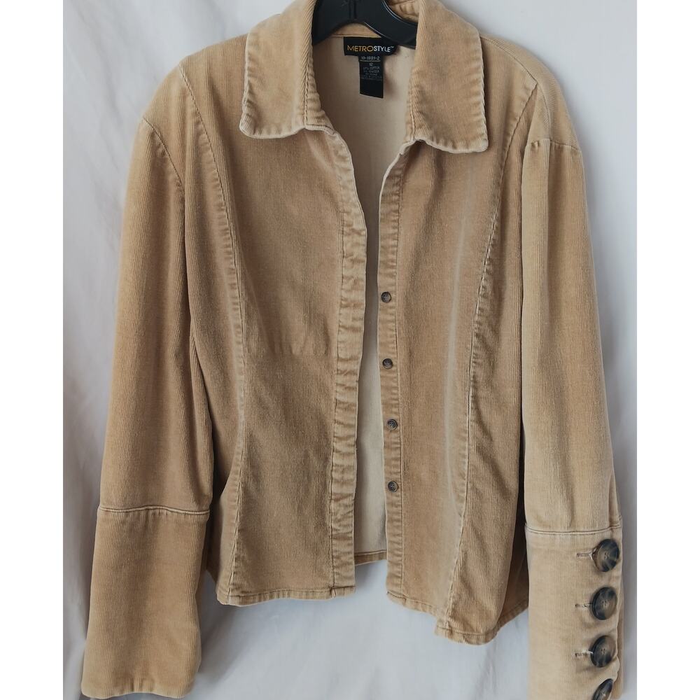 Vintage Metrostyle Blazer Jacket Tan Corduroy Stretch Women's Size 12